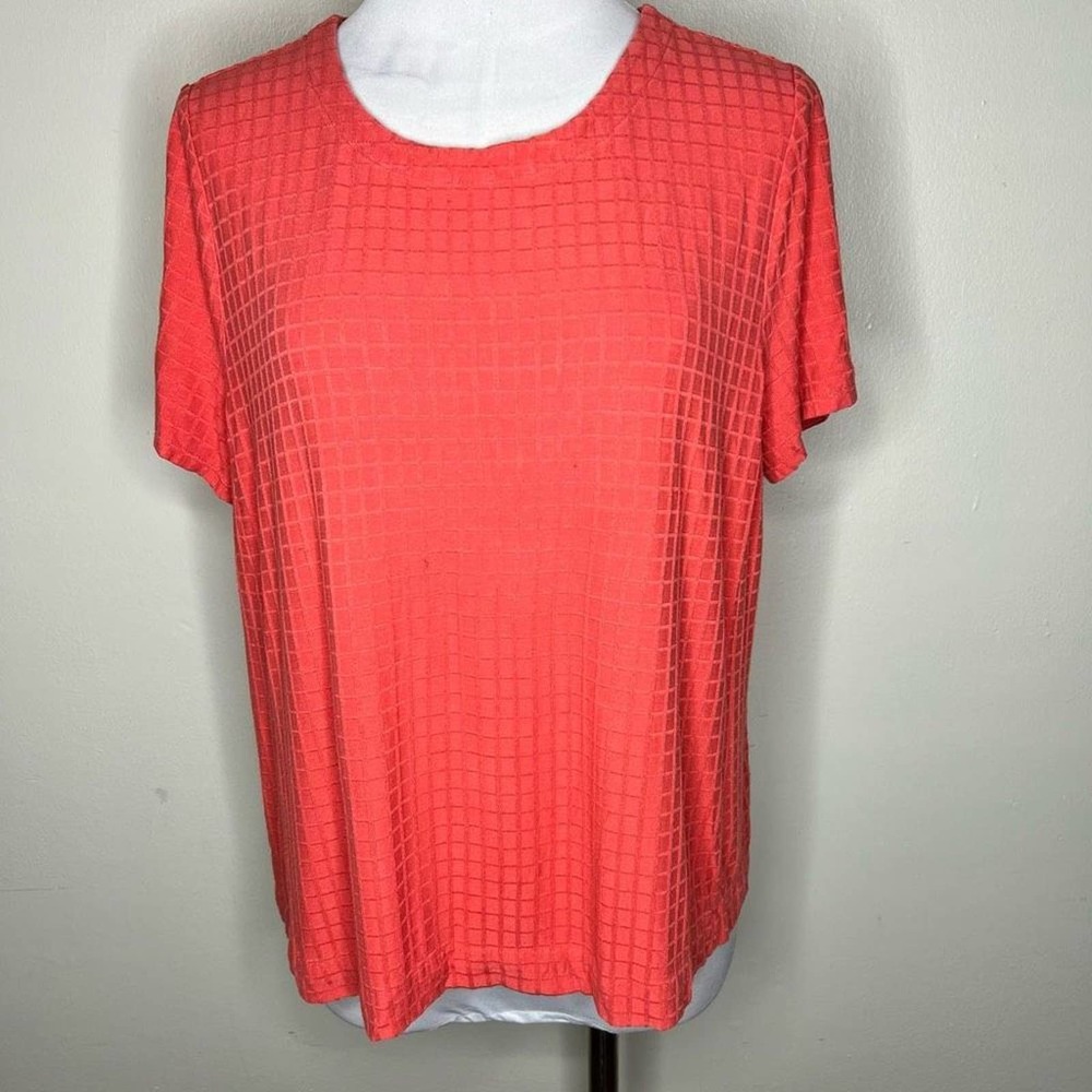 J. Jill Top LARGE Petite Tee Waffle Jersey Knit Wearever Collection Short Sleeve